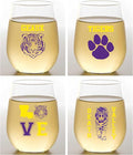 Wine-Oh Set of 4 Shatterproof Designer 16 oz Plastic Wine Glasses MADE in the USA (LSU TIGERS)