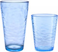 KLIFA- RIPPLE- 16 & 22.5 ounce, Set of 8, Acrylic Tumbler & Highball Drinking Glasses Cups, BPA-Free, Stackable Plastic Drinkware, Dishwasher Safe, Ocean Blue