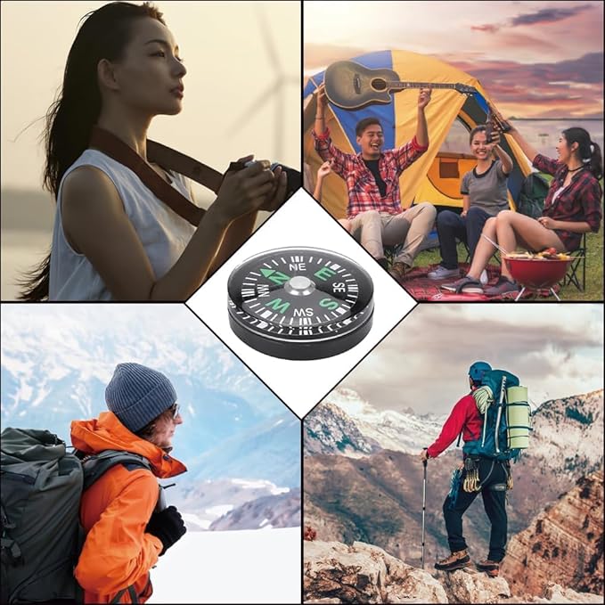 5 Pack Mini Pocket Compass 25mm – Survival Button Compass for Hiking, Camping, Boating & Outdoor Activities, Small Backpacking Navigation Tool for Paracord, Watch Band & Teens Adventure Gear