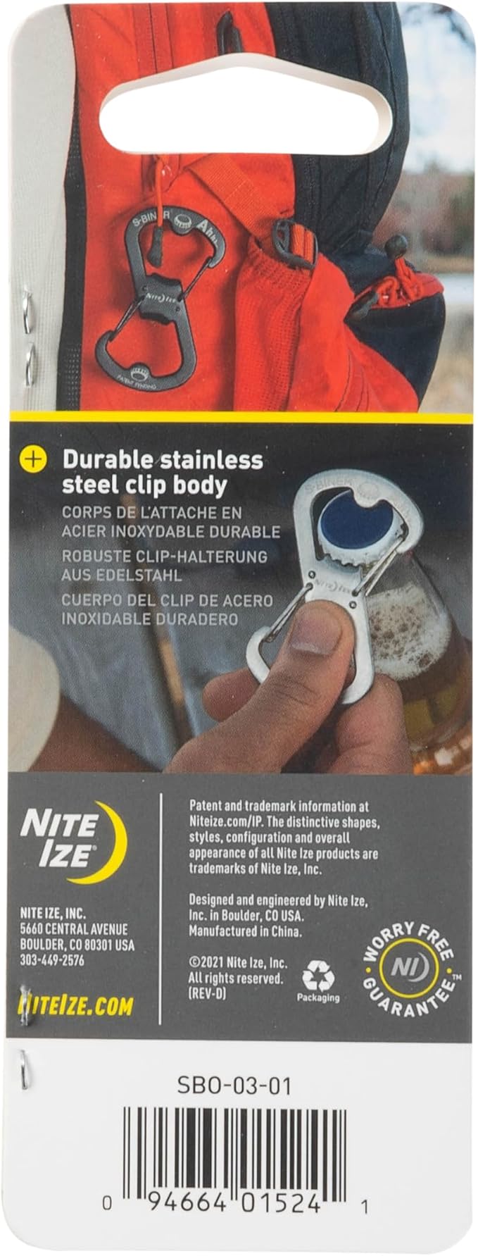 Nite Ize Ahhh... Stainless Bottle Opener - Keychain with S-Biner Functionality - Heavy-Duty Dual Bottle Opener Carabiner - Keychain Accessories - Black, 4 Count (4 Pack)
