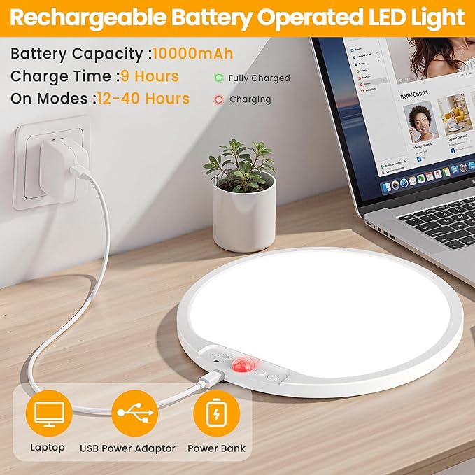 SunRider 12 Inch Rechargeable Motion Sensor LED Ceiling Light with Remote, Wireless Dimmable 3CCT Battery Operated LED Closet Lights for Stair Hallway