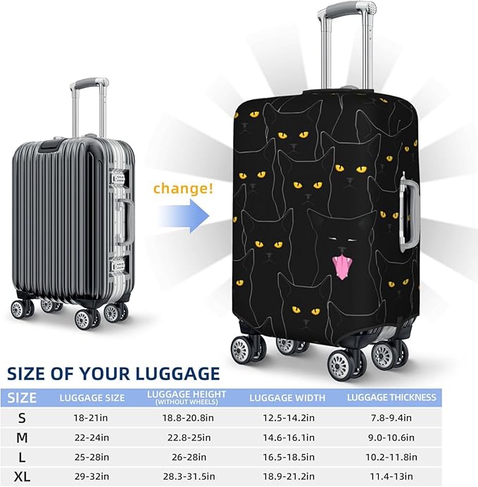 Black Cat Elastic Luggage Cover, Suitcase Protector For Travel (Fits 29-32 Inch Luggage)