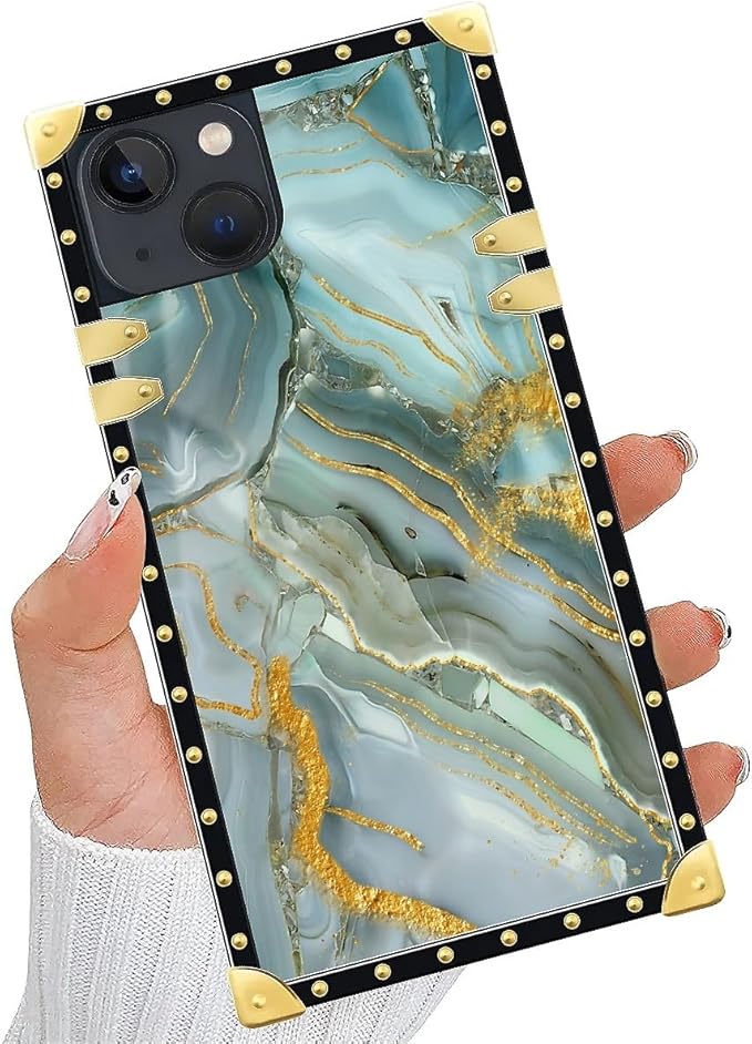 Compatible with iPhone 13 Case, Golden Texture Marble Veining Luxury Golden Decoration for Girl Women Soft TPU Shockproof Protective Hard PC Back for iPhone 13