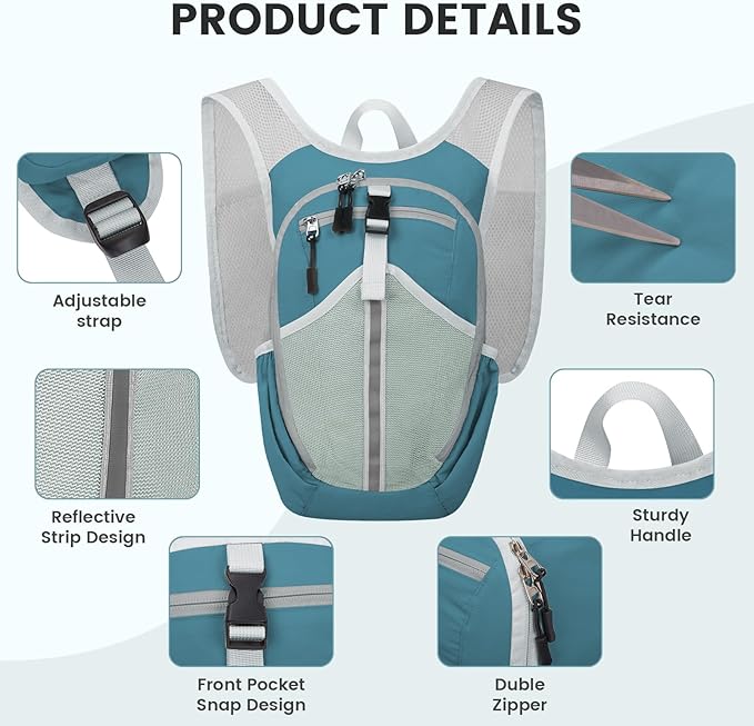 Small Hiking Backpack 10L-Lightweight Packable Foldable Backpack for Travel Camping Outdoor Commute,Compact Rucksack for Women Men(Blue)