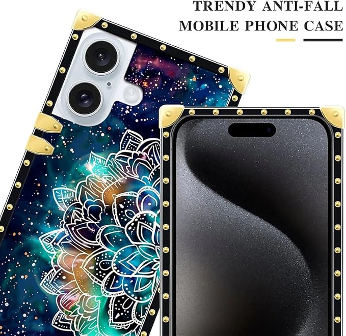 Compatible with iPhone 16 Case, Starry Sky Colourful Mandala Luxury Golden Decoration for Girl Women Soft TPU Shockproof Protective Hard PC Back