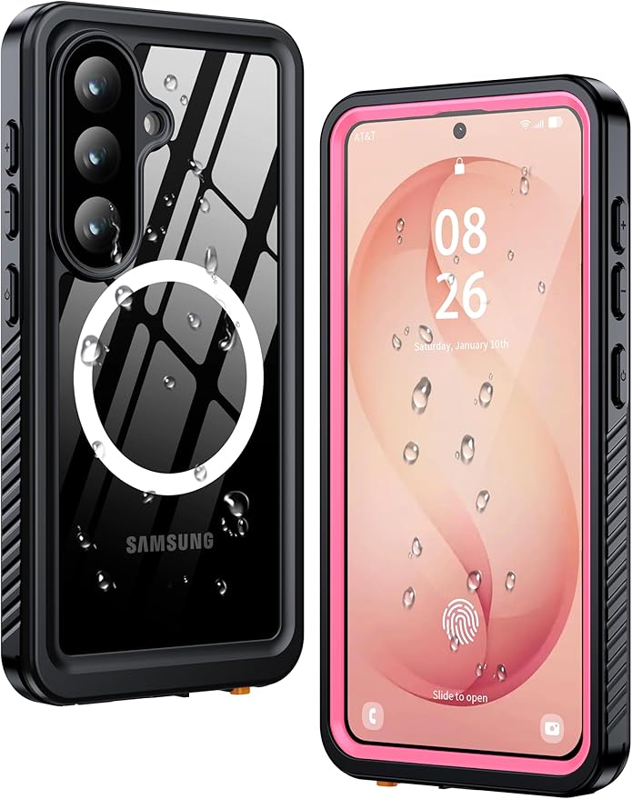ANTSHARE for Samsung Galaxy S26 Case Waterproof, Built-in Lens & Screen Protector, [Compatible with MagSafe] Shockproof Dropproof Dustproof Full Body Phone Case for S26 6.3"-Pink/Clear