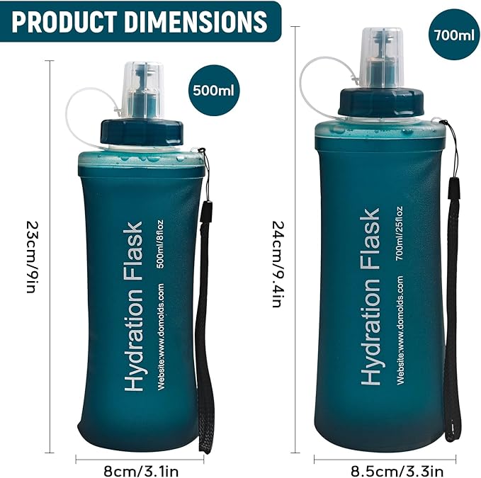 Soft Flask 500ML, TPU Collapsible Soft Water Bottle for Hydration Pack, Running Vest, Folding Water Bottle for Hiking, Cycling Hydration Flask - Slate Blue