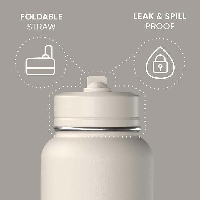 Hydrapeak 32oz Sport Insulated Water Bottle with Straw & Chug Lid, Leak & Spill Proof, Keeps Drinks Cold for 24 Hours, Hot for 12 Hours, Premium Stainless Steel Water Bottles (32oz, Stone)