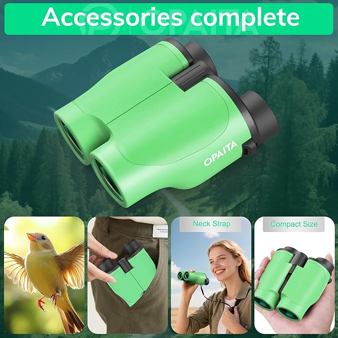 Compact Binoculars for Adults High Powered - OPAITA 20x32 Small Binoculars for Adults Kids with Low Light Vision for Bird Watching Hunting Cruise Ship Travel Concert Hiking Light Green