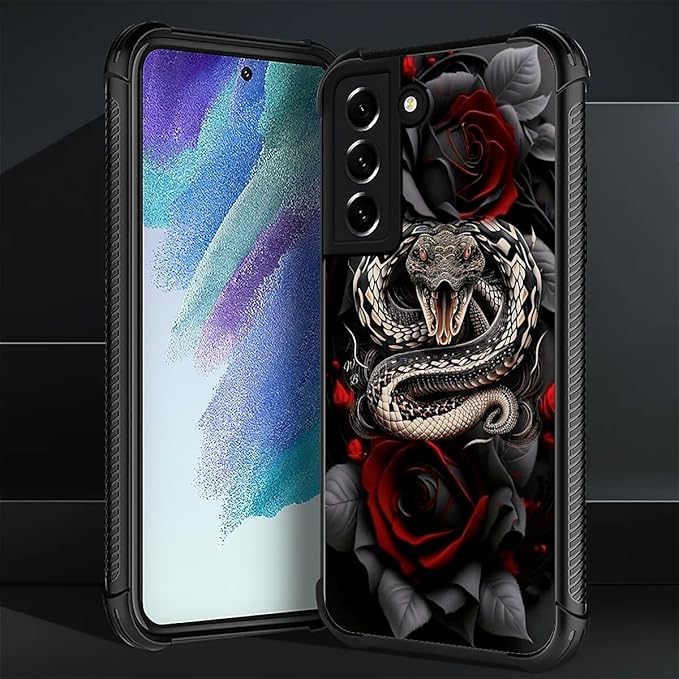 for Samsung Galaxy S21 Plus Case, Entwined Rose Snake Pattern Graphic Design Girl Boy Soft Silicone Hard Acrylic Shock Protection for Samsung Galaxy S21 Plus