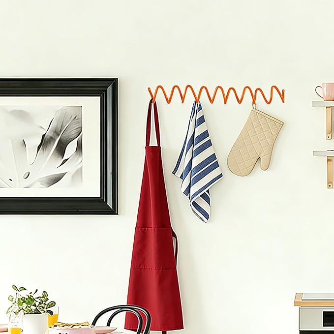 Orange Wall Mounted Coat Rack, Decoration Wave Shaped Wall Hooks, Multi-Purpose Hooks for Coat, Hat, Bag, Umbrella, Heavy-Duty Metal Rail for Bedrooms, Living Rooms, Bathrooms(19.69" x 2.56")