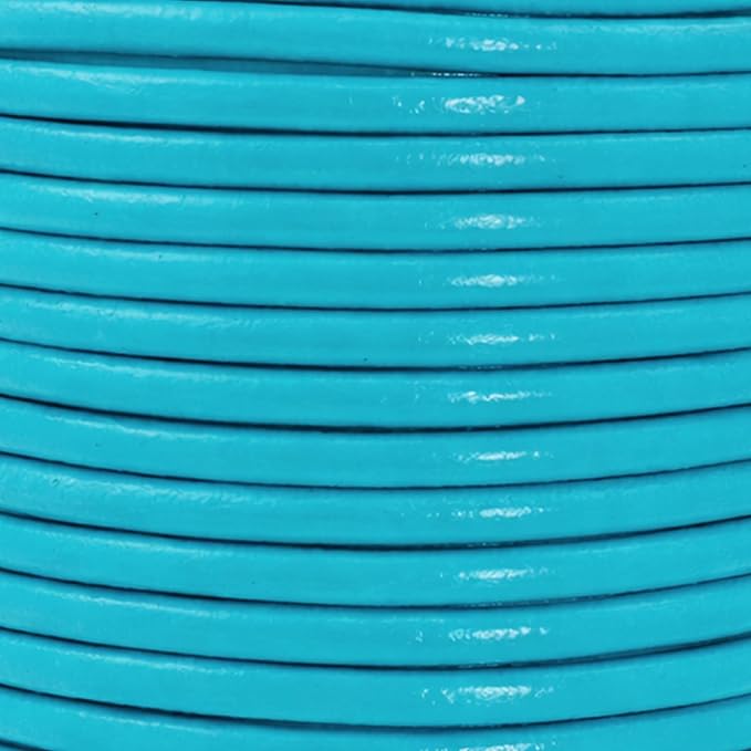 Mandala Crafts Round Genuine Turquoise Leather Cord for Jewelry Making – 3mm Cowhide Leather Rope String Lace for Kumihimo – 20 Yards Cowhide Craft Cording Spool