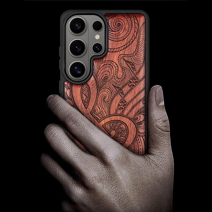 Carveit Magnetic Wooden Case for Samsung Galaxy S26 Ultra Case 2026, TPU Shockproof Cover & Wood Artisan Engraved, Compatible with MagSafe Wireless Chargers (Zen Doodle Treble Clef) Rosy