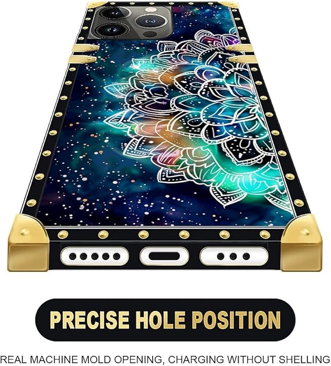 Compatible with iPhone 13 Pro Max Case, Starry Sky Colourful Mandala Luxury Golden Decoration for Girl Women Soft TPU Shockproof Protective Hard PC Back for iPhone 13 Pro Max