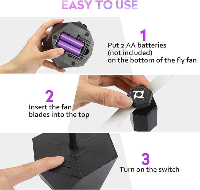 PIMAG Fly Fans for Tables, Fly Repellent Fan Outdoor Indoor Keep Flies Away, Fly Repellent Fans for Tables with Holographic Blades for Picnic, Party, Restaurant, Kitchen, and BBQ, 4 Pack Black