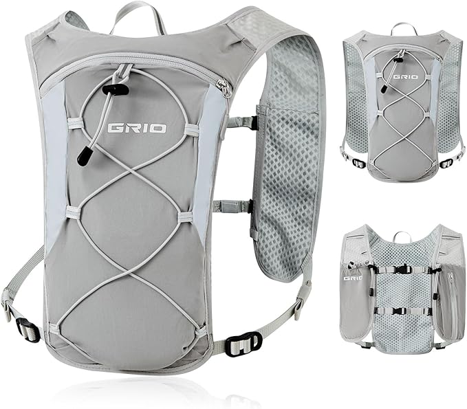 GRIO Hydration Running Vest for Women Men, Water Backpack for Hiking ,with 1.5L Water Bladder, Lightweight Breathable Reflective Hydration Pack for Marathon, Trail, Hiking, Cycling