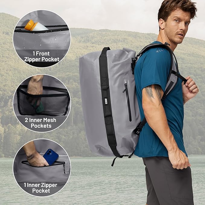 MIER Waterproof Duffel Bag Motorcycle Dry Bag Backpack Large Roll-Top Heavy Duty Dry Duffle Bags for Kayaking Camping Boating Gym Beach Cruise Ship, 60L/80L