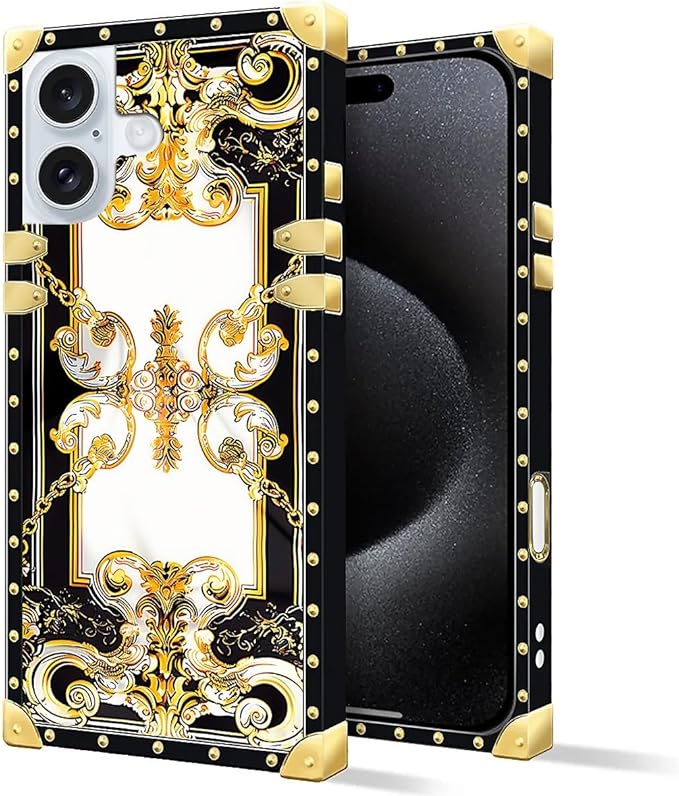 Compatible with iPhone 16 Plus Case, Gold Grain Flowers Luxury Golden Decoration for Girl Women Soft TPU Shockproof Protective Hard PC Back