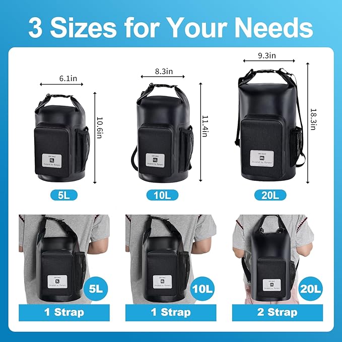 20L Waterproof Dry Bag with Bottle Holder & Mesh Pocket, 500D PVC Tarpaulin Roll Top Dry Sack with Inner Waterproof Adsorption Film, Large Dry Storage Bag for Kayaking, Camping, Beach, Boating