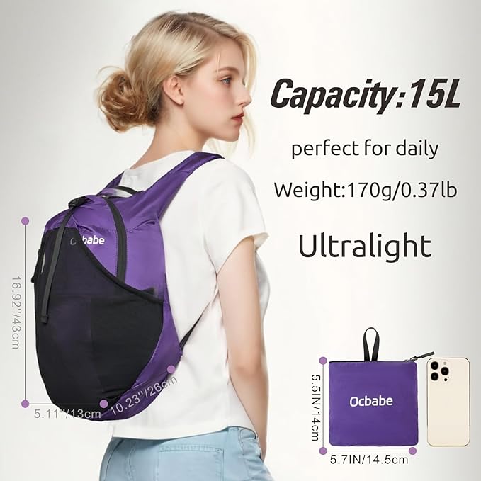 Ultra Lightweight Foldable Backpack,Water Resistant Small Packable Hiking Daypack Outdoor Camping Travel Bag