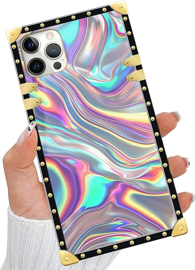 Compatible with iPhone 11 Pro Max Case, Holographic Abstract Iridescent Textures Luxury Golden Decoration for Girl Women Soft TPU Shockproof Protective Hard PC Back