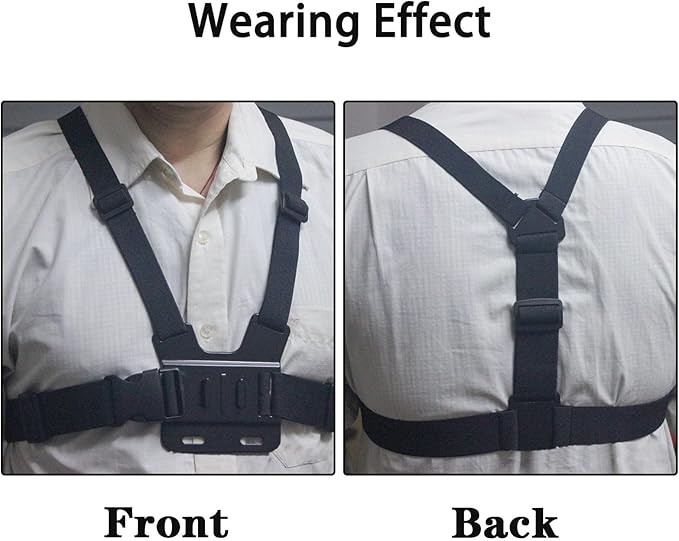 Adjustable Mobile Phone Chest Strap Harness Mount, Black, Compatible with iPhone, GoPro Hero, DJI Osmo Action Cameras