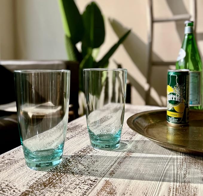 KLIFA- ETON- 15.2 & 20.8 ounce, Set of 8, Acrylic Tumbler & Highball Drinking Glasses Set, BPA-Free, Stackable Plastic Drinkware, Dishwasher Safe Cups, Turquoise