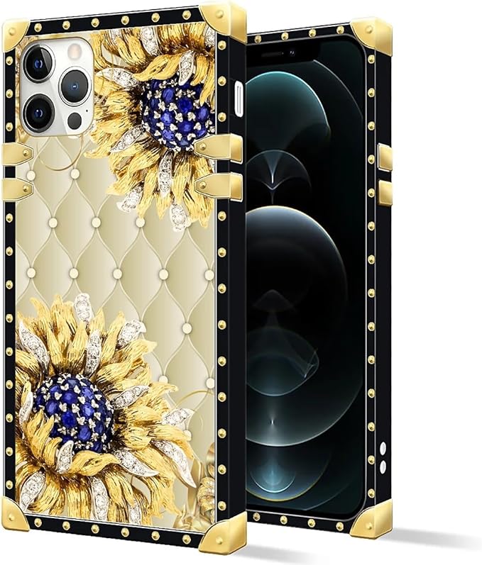 Compatible with iPhone 11 Pro Max Case, Sunflower Diamonds Leather Luxury Golden Decoration for Girl Women Soft TPU Shockproof Protective Hard PC Back for iPhone 11 Pro Max