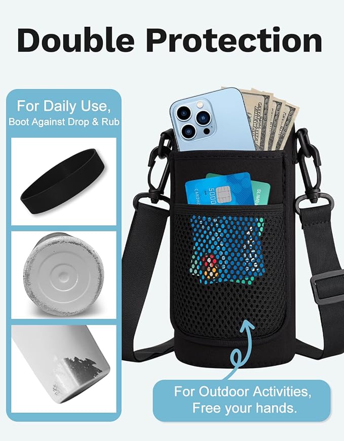 BENZZO 32 oz Insulated Water Bottle with Straw - Pop-up Spout Lid, Paracord Handle, Carrier Bag with Strap, Leak Proof Stainless Steel Water Bottle 32oz, Cold Flask Jug for Traveling Hiking