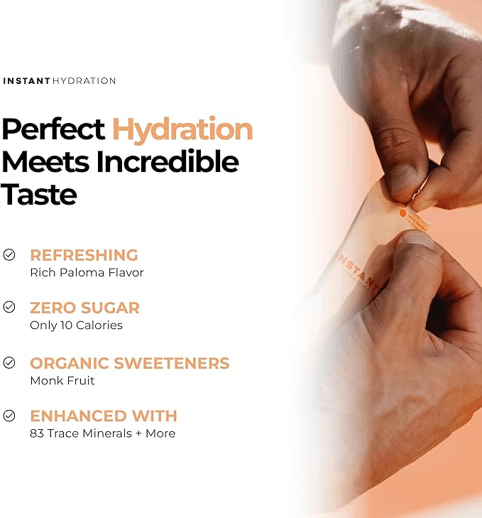 Instant Hydration Sugar Free Electrolytes Powder Packets - Orange Citrus Electrolyte Drink Mix & Travel Essentials - Post Workout Recovery, Brain Health, Muscle & Tissue Support - 20 Count