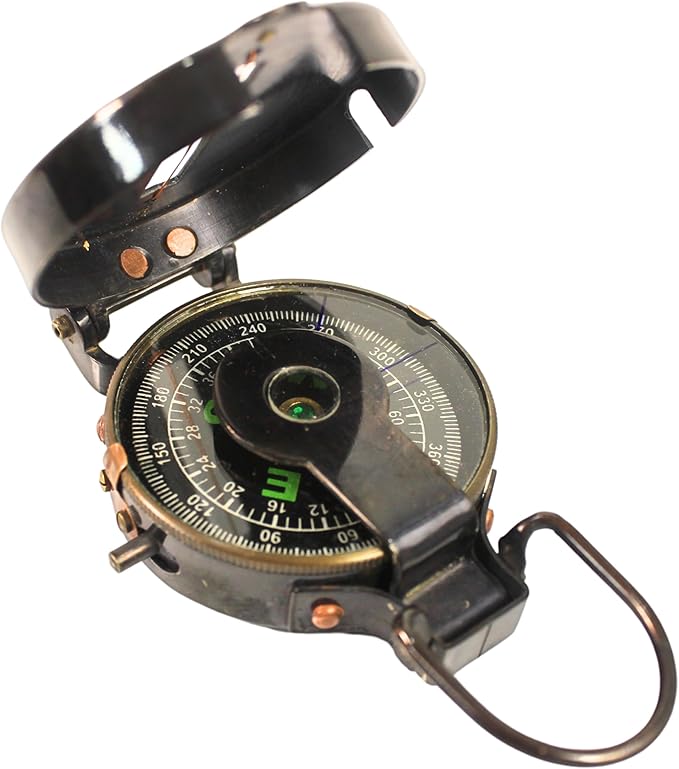 Vintage Lensatic Compass Black Military Compass Navigational Device Nautical Antique Brass Functional Camping Boating Home Decor