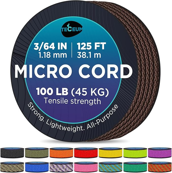 TECEUM Micro Paracord – 1.18 mm X 125 ft – Micro Utility Cord – Thin Braided Paracord Rope – Best for Crafting, DIY Projects, Fishing, Camping – Wind Chime Replacement – Survival Strong String