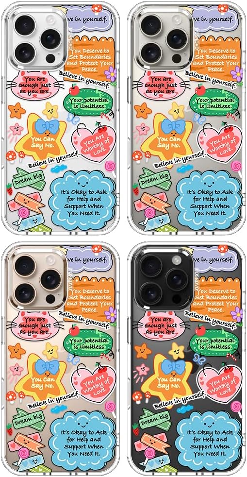 MOSNOVO for iPhone 16 Pro Max Case, Shockproof Military-Grade Protection 6.6ft Drop Tested, Clear Phone Case for iPhone 16 Pro Max, Self Love Club Design