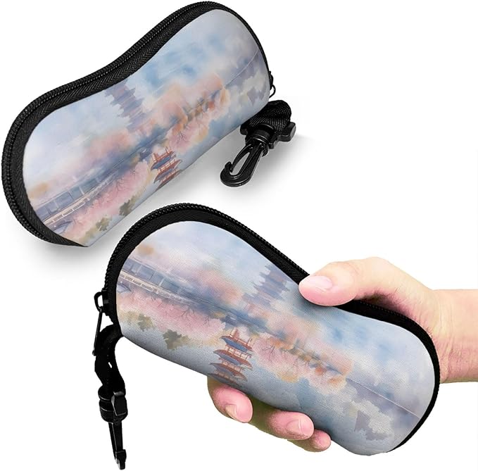 Watercolor Orca Whale Glasses Case Neoprene Portable Zipper Eyeglass Bag With Hook