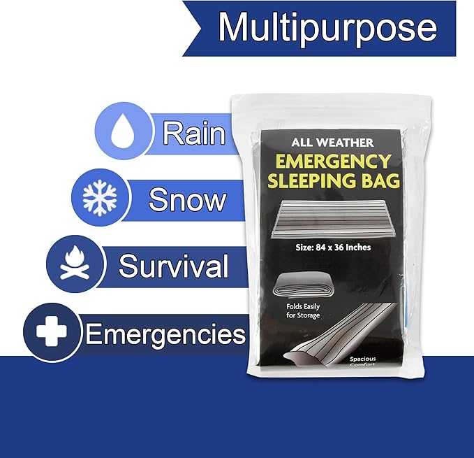 Mylar Emergency Thermal Blanket Sleeping Bag for Survival (2 Pack), Thick Reusable Mylar Space Blankets Bulk 84"L x 36"W Emergency Foil Blankets for Camping, Warmth, Runners, Spa, First Responders