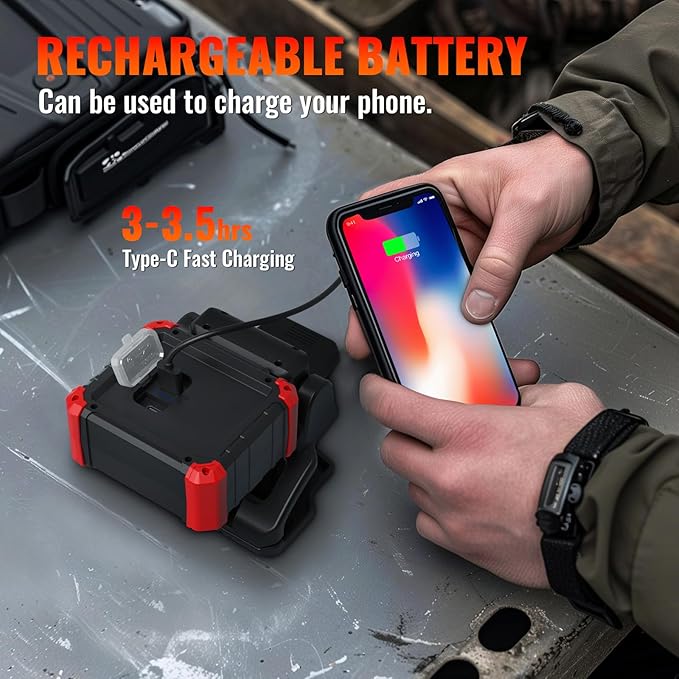 Easymaxx LED Rechargeable Work Light with Clamp, 2Pack 2100LM COB Magnetic Clip on Worklight 270° Rotating with Mobile Charger, Portable Clamp Work Light for Boats, Car Repairing, Job Site Lighting