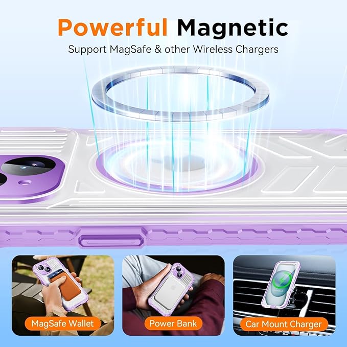 WIFORT for iPhone 15 Waterproof Case, [IP68 Underwater Dustproof][Built-in Screen][15FT Military Shockproof], 360 Full Body Sealed Protection Cover Magnetic Frosted Phone Case, 6.1" Purple