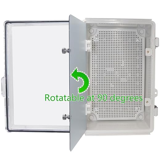 IP67 Waterproof Junction Box with Inner Door, ABS Plastic Electrical Enclosure with Stainless Steel Latch, Hinged Cover Electric Box with Mounting Plate, Wall Brackets & Cable Glands 290x190x140