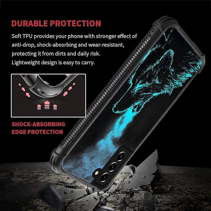 for Samsung Galaxy S21 Plus Case, Blue Breathing Wolf Pattern Graphic Design Girl Boy Soft Silicone Hard Acrylic Shock Protection for Samsung Galaxy S21 Plus