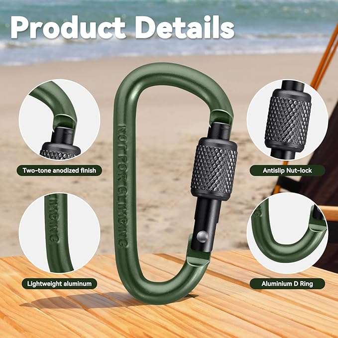 Carabiner Clip, Key Hooks for Keychain Aluminum D Ring Shape Carabiner, Key Chain Clip Hook, Keychain Clip, Multipurpose for Camping, Hiking, Backpacking or Other Outdoor Activities, 8PCS