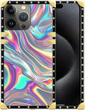 Compatible with iPhone 16 Pro Max Case, Holographic Abstract Iridescent Textures Luxury Golden Decoration for Girl Women Soft TPU Shockproof Protective Hard PC Back