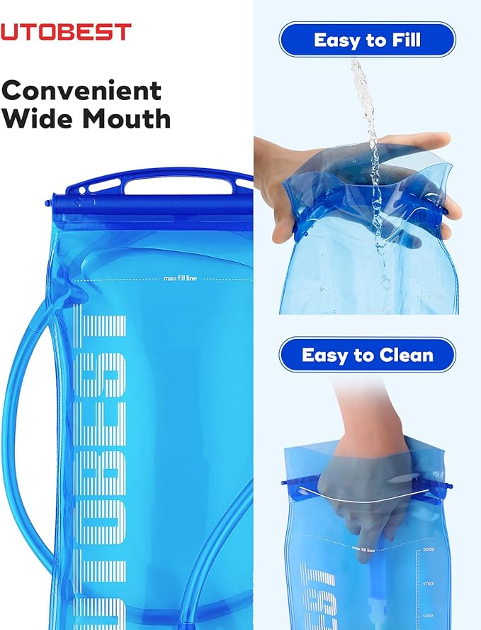 UTOBEST Water Bladder,Hydration Bladder 1L, 1.5L, 2L, 3L Water Bladder for Hiking Backpack, BPA Free, Leak Proof Water Reservoir for Running Cycling