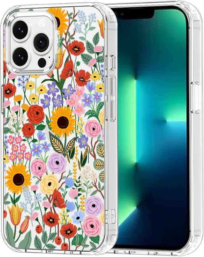 MOSNOVO Case for iPhone 13 Pro Max, [Buffertech 6.6ft Military-Grade Drop Protection] [Anti Peel Off Tech] Clear TPU Bumper Phone Case Cover Design - Blossom & Bloom