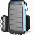 Solar Charger Power Bank 49800mAh Portable 15W Fast Charging Power Bank with QC3.0 USB-C & Dual USB-A Ports for Cell Phones, LED Flashlight, Carabiner, Waterproof Solar Panel for Camping, Outdoor