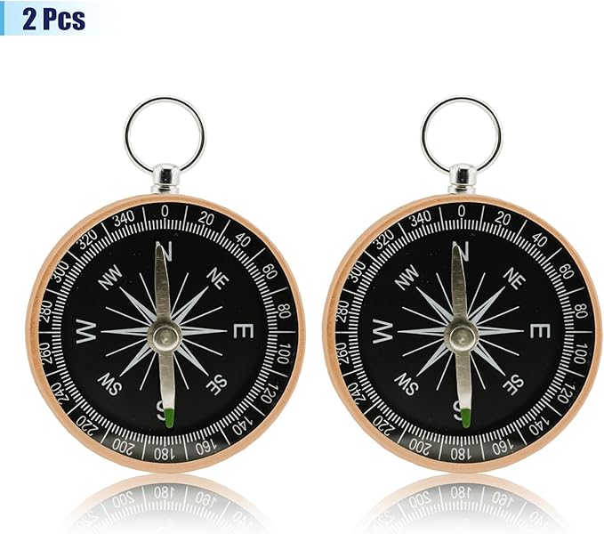 Pocket Compass, 2 Pieces Mini Compass with Key Ring, Suitable for Hiking Survival, Mountaineering Camping, Outdoor Adventure Party Navigation Tools