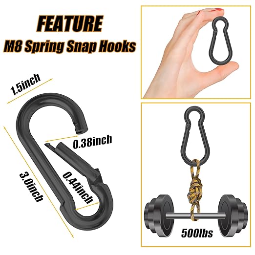 EPHECH 30PCS 3" Black Heavy Duty Spring Snap Hook, M8 5/16" Galvanized Steel Snap Hook Carabiner Quick Link Carabiner Clip, 500LBS Holding Capacity Quick Link Keychain for Swing Hammock Gym Outdoor