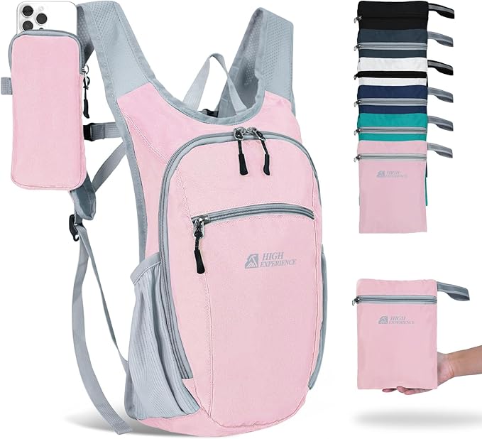 Hiking Backpack 10L/15L Small Daypack Lightweight Packable Travel Foldable Water Resistan for Women Men (Pink, 10L)