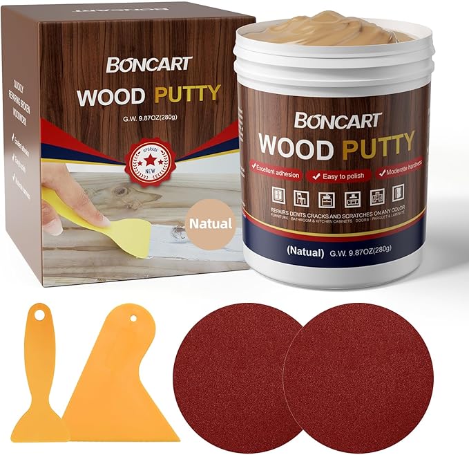 Boncart Wood Filler,Wood Putty,Wood Filler Paintable,Wood Repair Putty Stainable,9.87 Ounce Natual Wood Filler,Wood Furniture Repair Kit,Quickly Repair Any Broken and defective Wooden Furniture