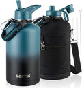 COKTIK 84oz Insulated Water Bottle - Stainless Steel Vacuum Metal, Portable ½ Gallon Large-Capacity Sports Bottle with Straw, Carry Bag and Handle Strap, Ideal for Gym & Hiking（Dark Night)