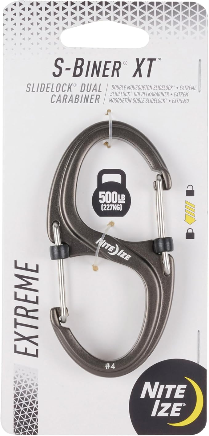 Nite Ize S-Biner XT SlideLock Dual Carabiner - Working Load Limit of 500 lb - Heavy-Duty Locking Carabiner - Durable Aluminum Body & Independent Gates - Camping, Travel & Everyday Carry